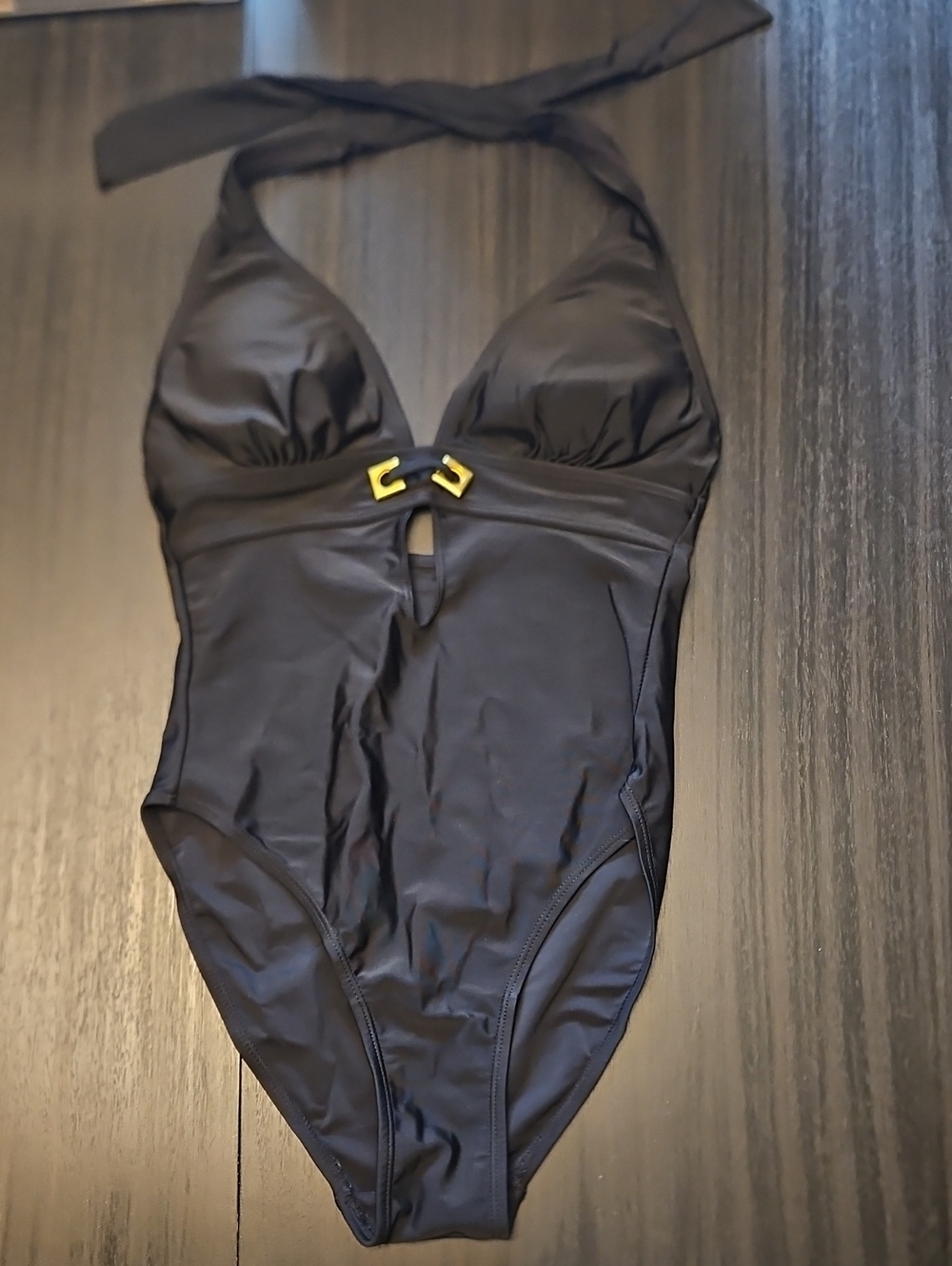 Woolworths Black Halter One-Piece Swimsuit with Gold Accent
